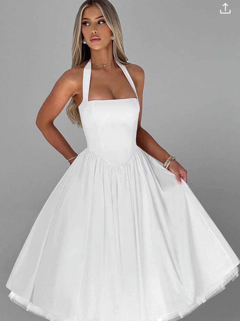 Halterneck Fit-and-Flare White Dress